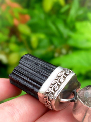 ꩜LIMINAL LANDS꩜ Handmade Sterling Silver Necklace with Black Tourmaline & Garden Quartz