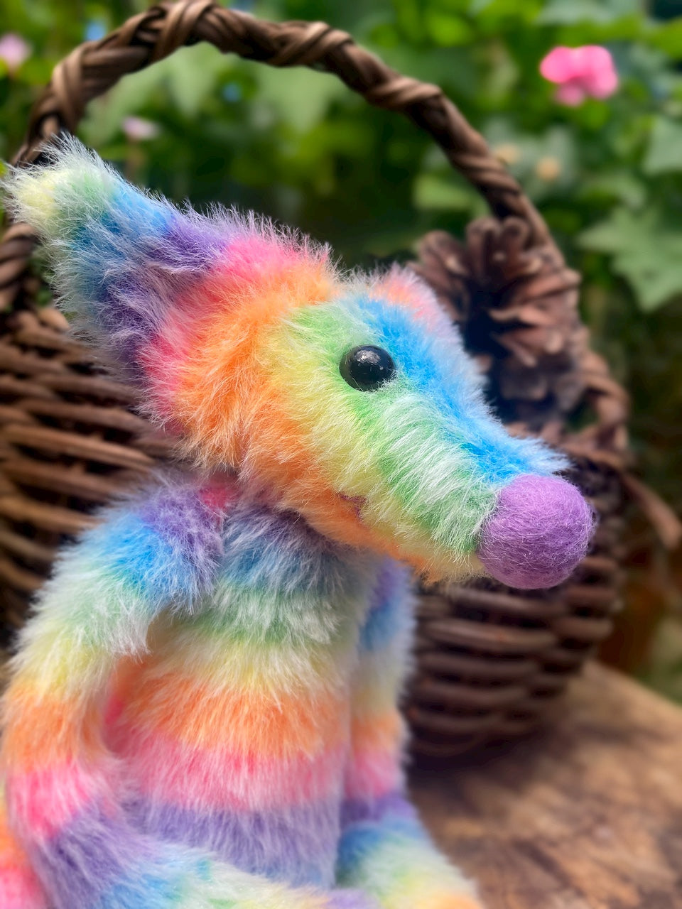 RAINBOW SHERBET FLUFFY FOX (F) - Handmade Weighted Plush Fox Doll