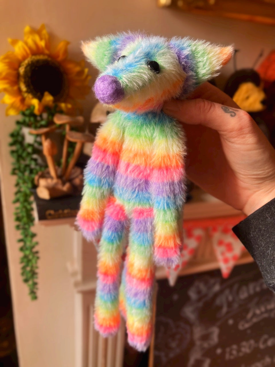 RAINBOW SHERBET FLUFFY FOX (B) - Handmade Weighted Plush Fox Doll