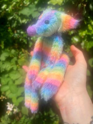 RAINBOW SHERBET FLUFFY FOX (B) - Handmade Weighted Plush Fox Doll