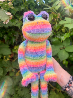 Cosmic Carl - Handmade ‘Rainbow Sherbet’ Weighted Plush Frog Doll