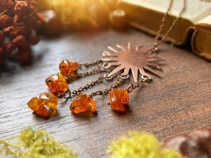 SUNLIGHT Handmade Copper Necklace with Amber Beads