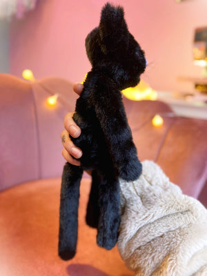 BLACK FERAL CAT - Handmade Luxury Weighted Plush Fluffy Kitten Doll