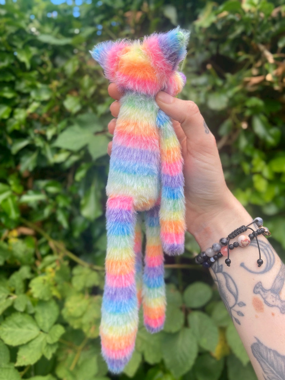 RAINBOW SHERBET FLUFFY FOX (D) - Handmade Weighted Plush Fox Doll