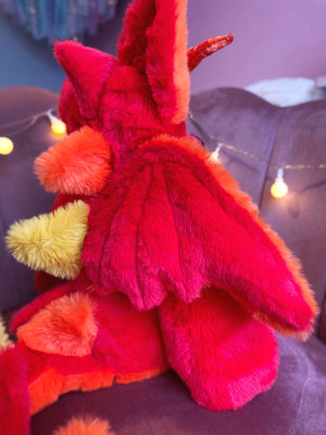 XL FIRE DRAGON FOX - Handmade Luxury Weighted Plush Fluffy Fox Doll