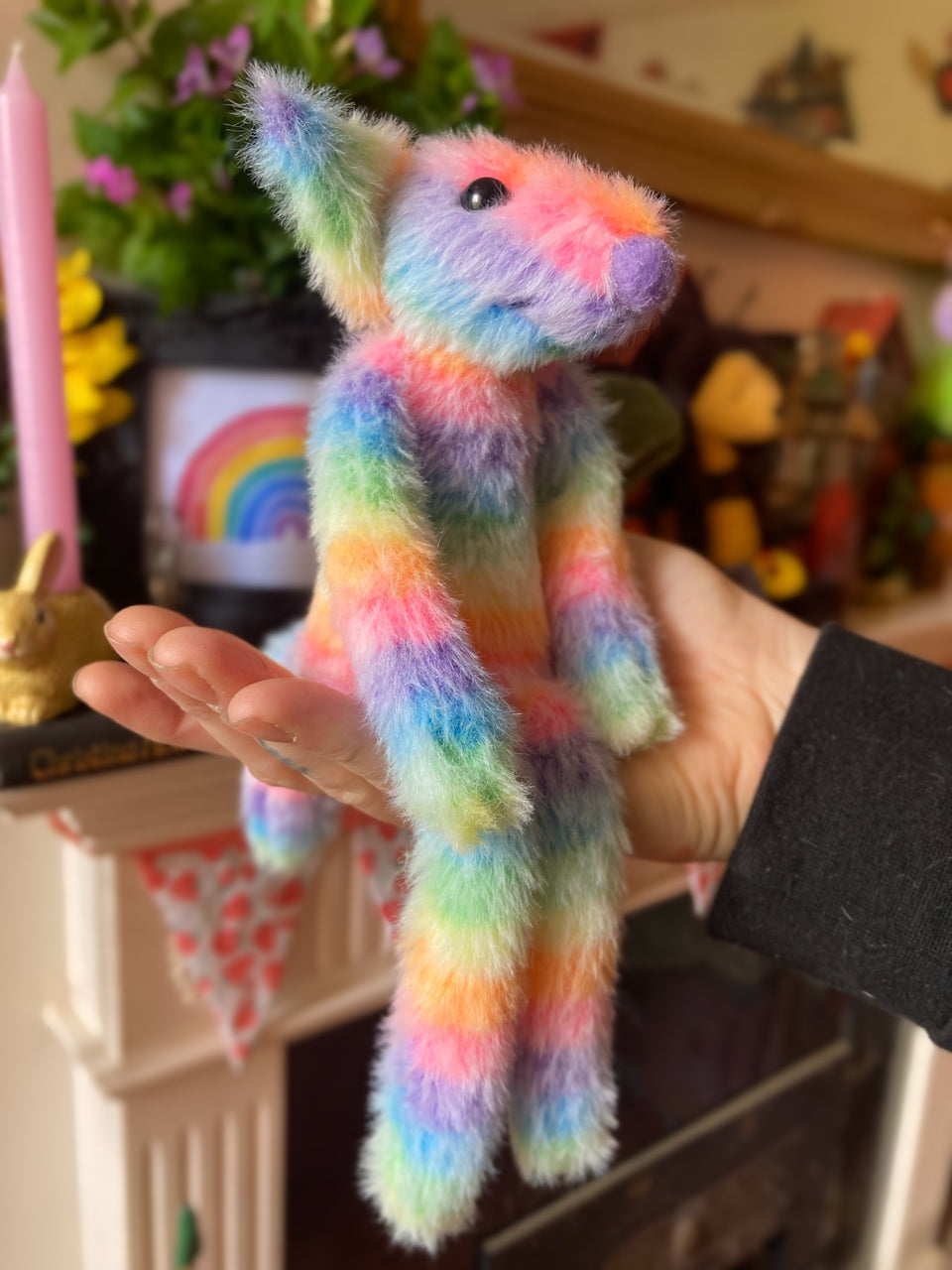 RAINBOW SHERBET FLUFFY FOX CUB (B) - Handmade Weighted Plush Fox Doll
