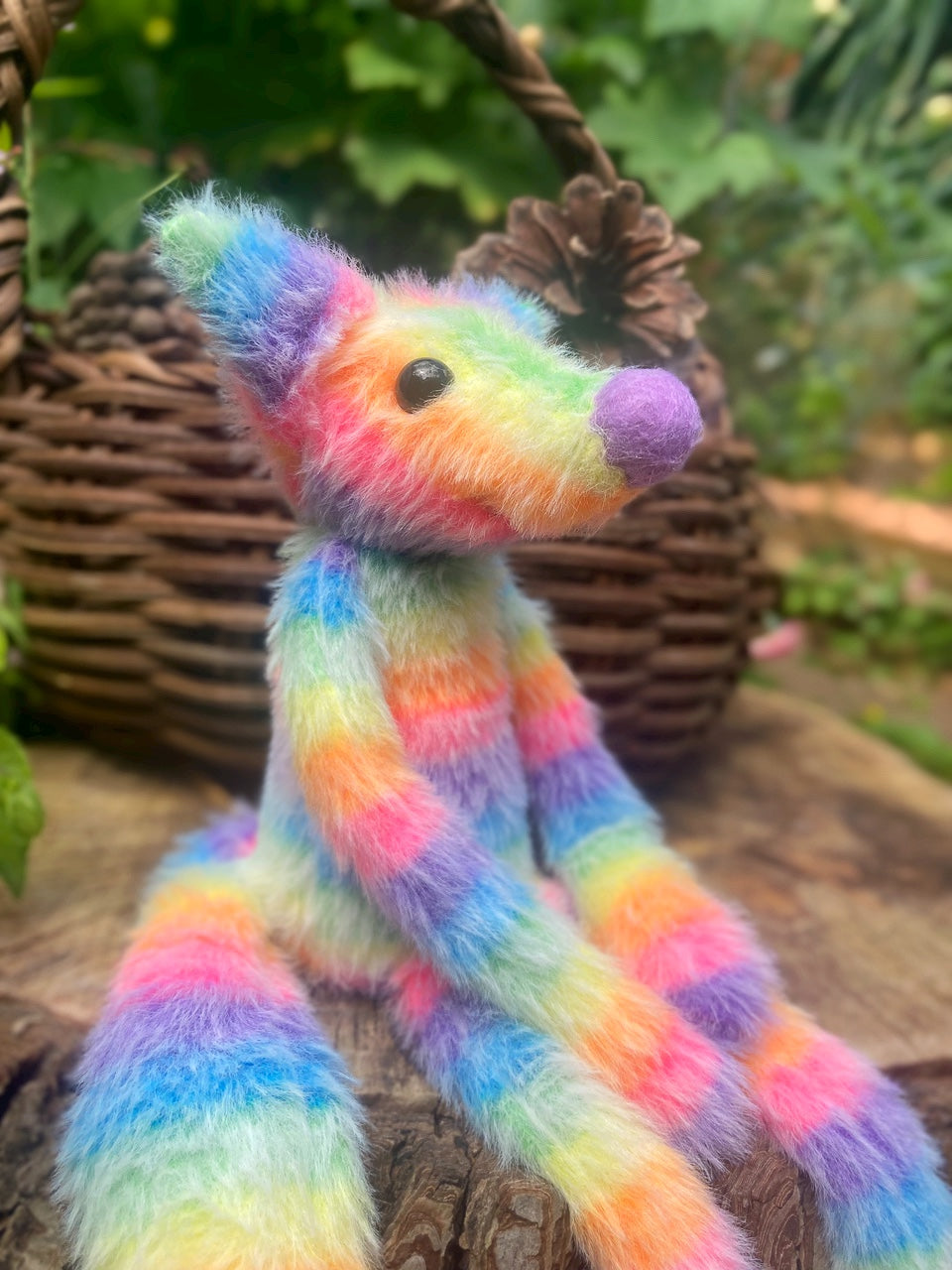 RAINBOW SHERBET FLUFFY FOX (D) - Handmade Weighted Plush Fox Doll