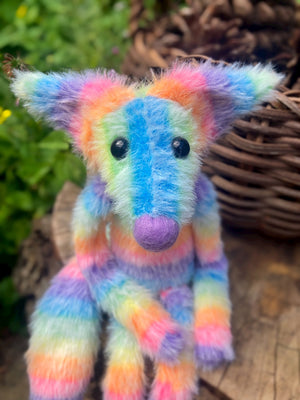 RAINBOW SHERBET FLUFFY FOX (F) - Handmade Weighted Plush Fox Doll