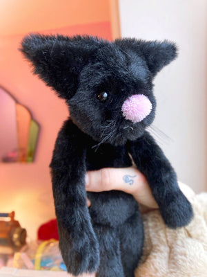 BLACK FERAL CAT - Handmade Luxury Weighted Plush Fluffy Kitten Doll