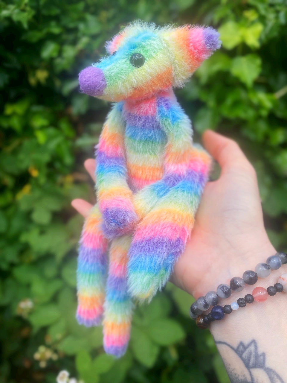 RAINBOW SHERBET FLUFFY FOX (C) - Handmade Weighted Plush Fox Doll