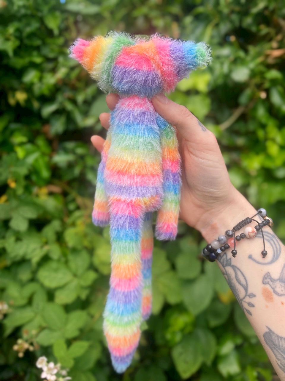 RAINBOW SHERBET FLUFFY FOX (E) - Handmade Weighted Plush Fox Doll