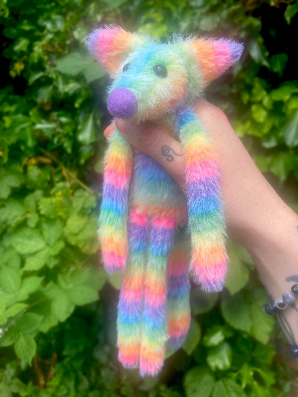 RAINBOW SHERBET FLUFFY FOX (A) - Handmade Weighted Plush Fox Doll