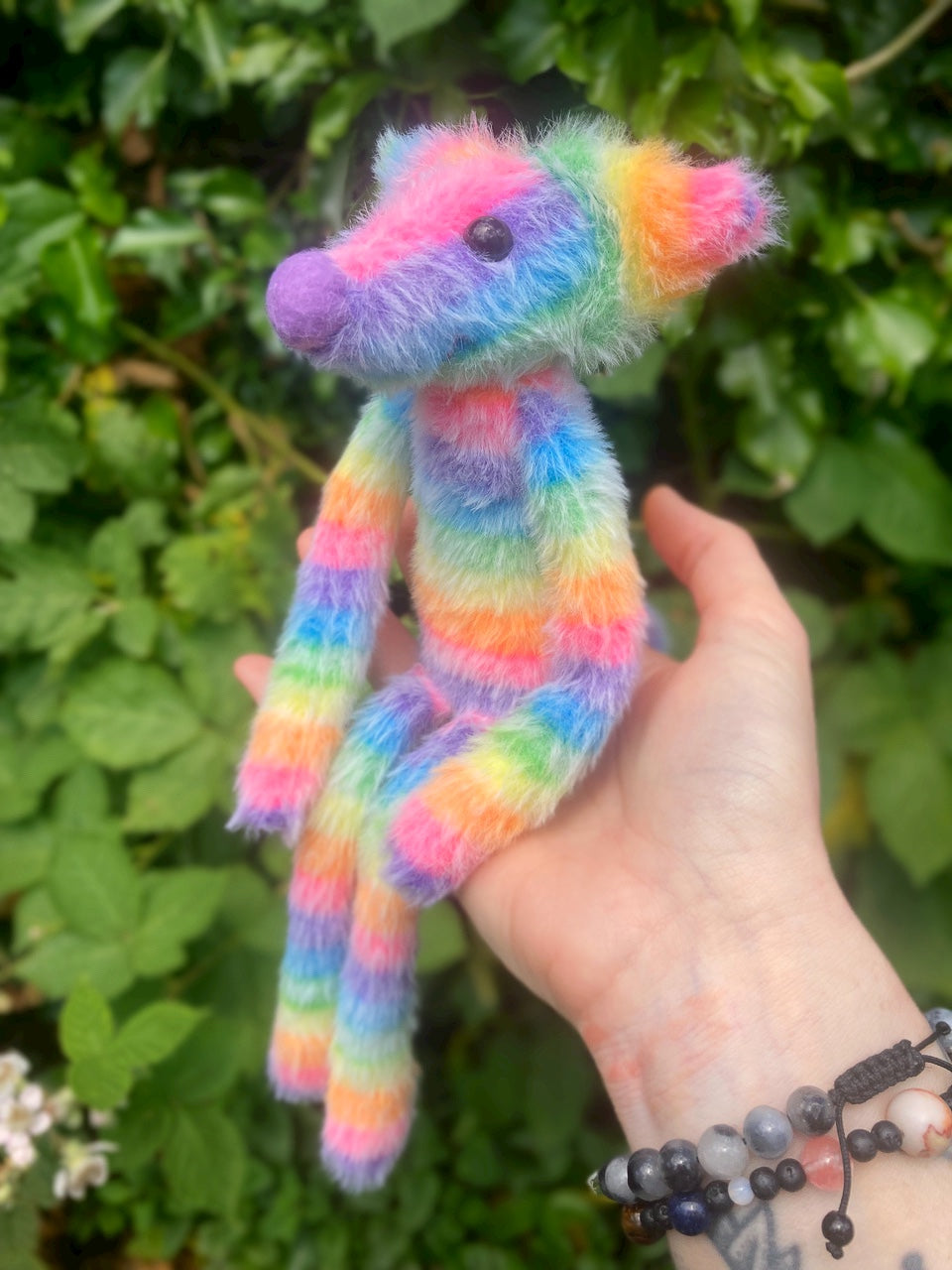 RAINBOW SHERBET FLUFFY FOX (E) - Handmade Weighted Plush Fox Doll