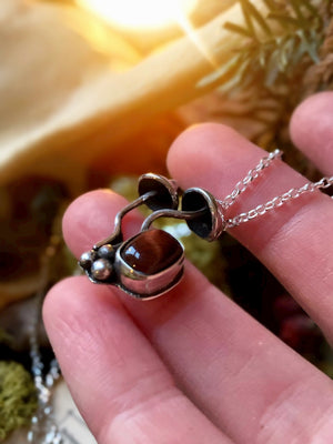 MAGIC MUSHROOMS Handmade Sterling Silver Mushroom Necklace with Tigers Eye
