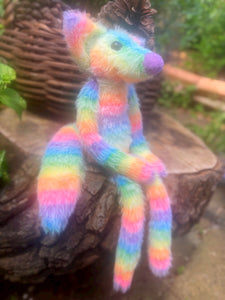 RAINBOW SHERBET FLUFFY FOX (A) - Handmade Weighted Plush Fox Doll