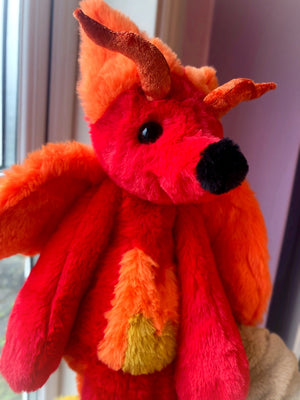 XL FIRE DRAGON FOX - Handmade Luxury Weighted Plush Fluffy Fox Doll