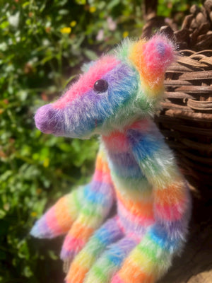 RAINBOW SHERBET FLUFFY FOX (E) - Handmade Weighted Plush Fox Doll