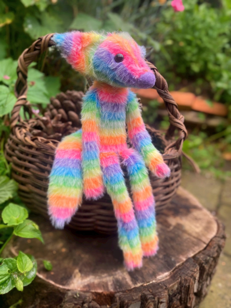 RAINBOW SHERBET FLUFFY FOX (A) - Handmade Weighted Plush Fox Doll