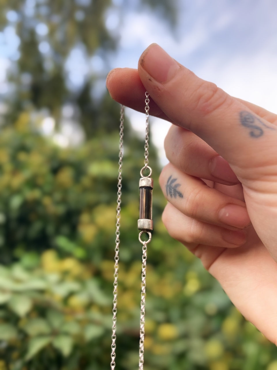 PROTECTION SPELL VIAL Handmade Sterling Silver Choker Necklace with Smokey Quartz