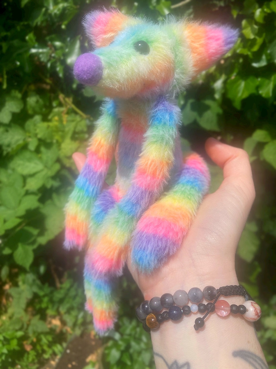 RAINBOW SHERBET FLUFFY FOX (A) - Handmade Weighted Plush Fox Doll