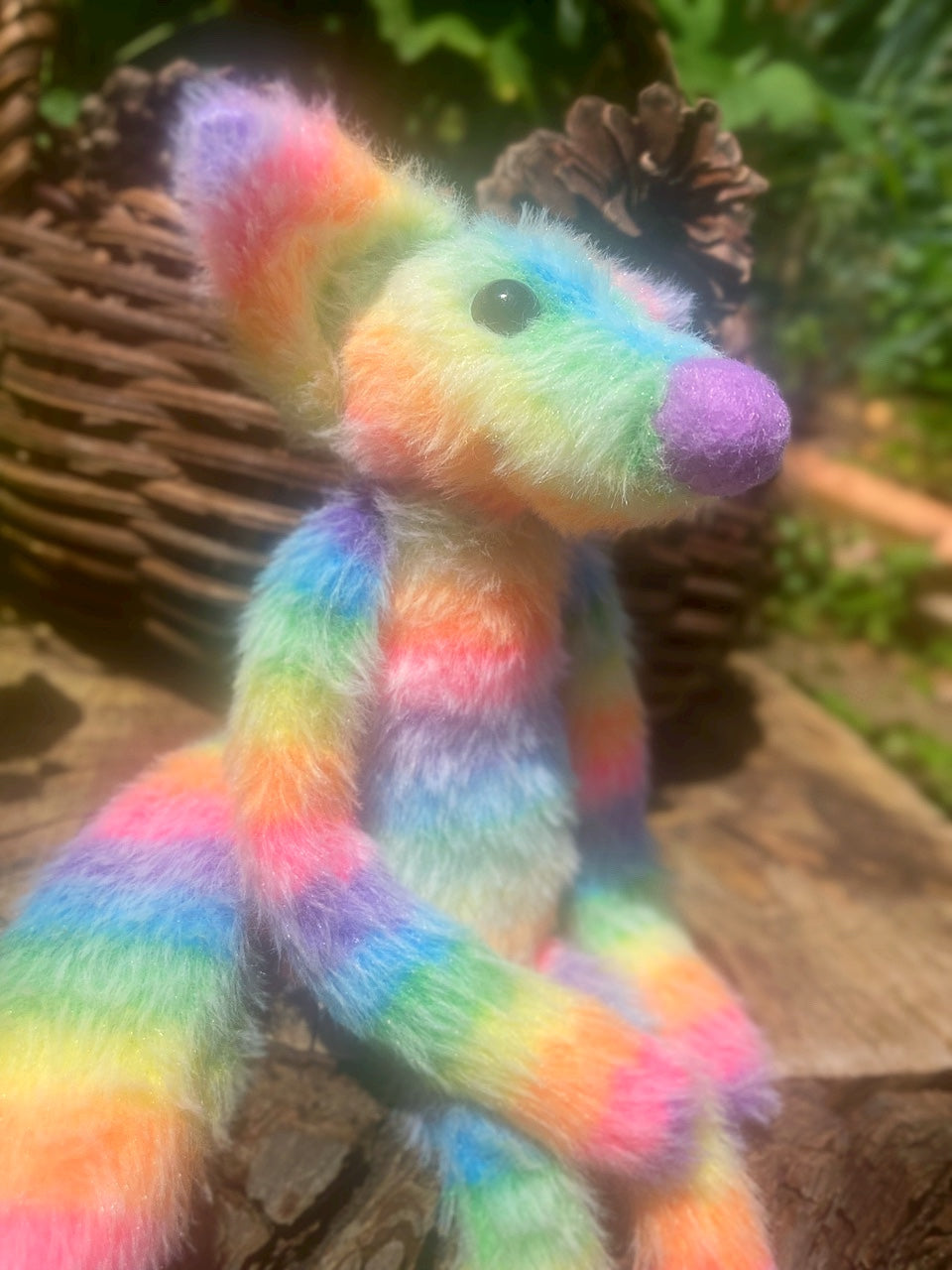 RAINBOW SHERBET FLUFFY FOX (A) - Handmade Weighted Plush Fox Doll