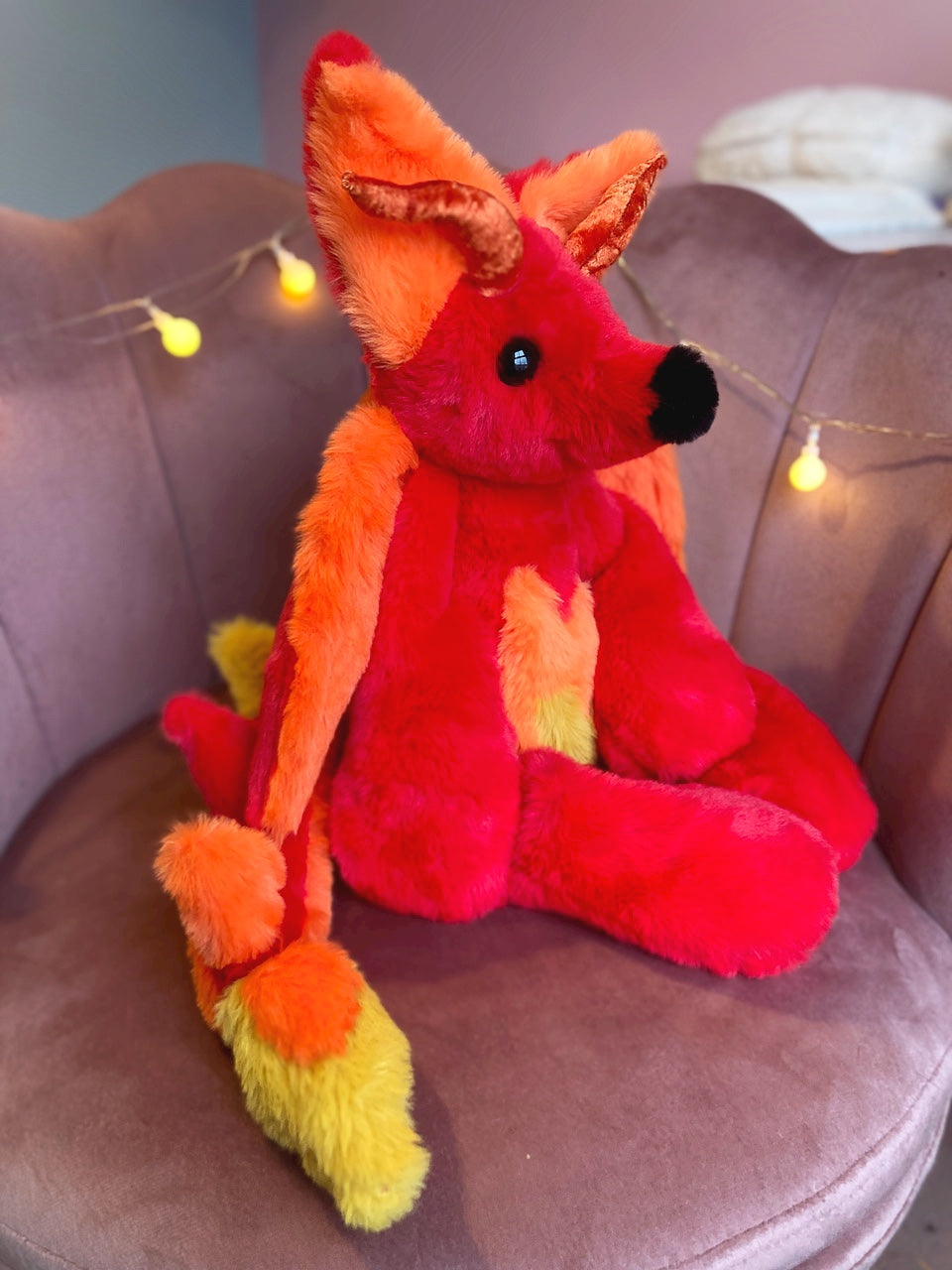 XL FIRE DRAGON FOX - Handmade Luxury Weighted Plush Fluffy Fox Doll