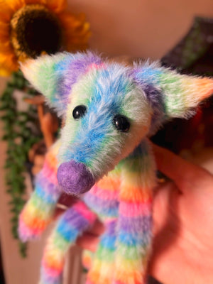 RAINBOW SHERBET FLUFFY FOX (B) - Handmade Weighted Plush Fox Doll