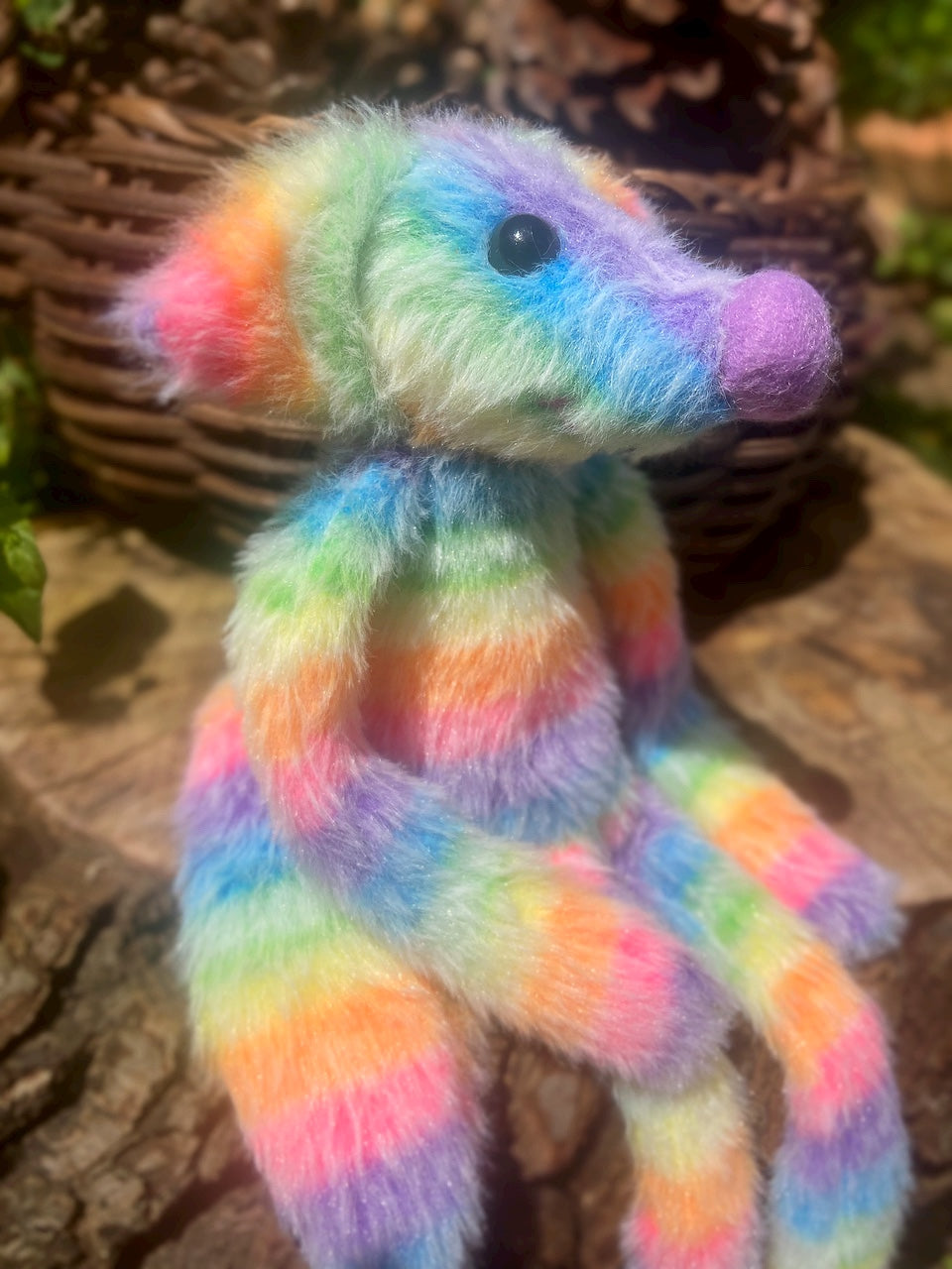 RAINBOW SHERBET FLUFFY FOX (B) - Handmade Weighted Plush Fox Doll