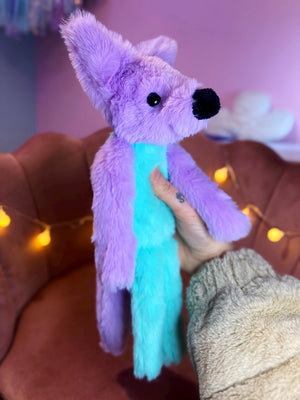 COSMIC COLOURBLOCK FOX (B) - Handmade Luxury Weighted Plush Fluffy Fox Doll