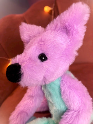 COSMIC COLOURBLOCK FOX (B) - Handmade Luxury Weighted Plush Fluffy Fox Doll