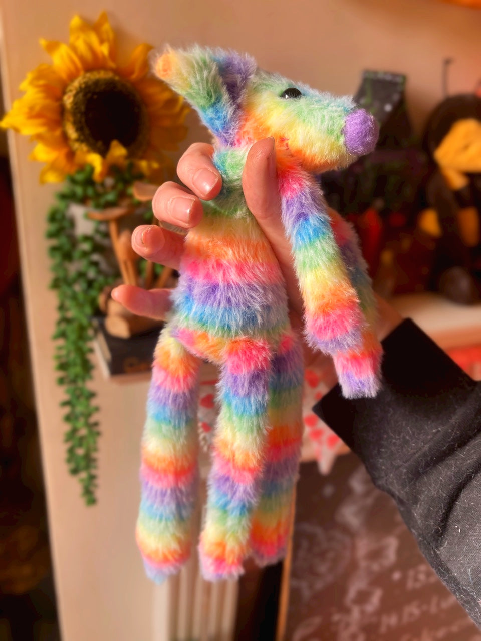 RAINBOW SHERBET FLUFFY FOX (B) - Handmade Weighted Plush Fox Doll