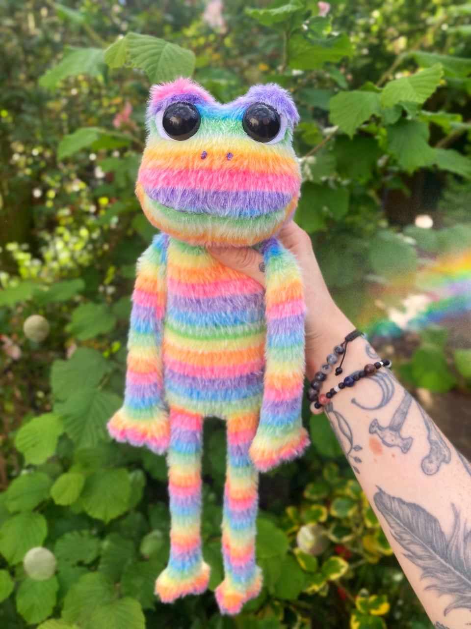 Cosmic Carl - Handmade ‘Rainbow Sherbet’ Weighted Plush Frog Doll