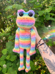 Cosmic Carl - Handmade ‘Rainbow Sherbet’ Weighted Plush Frog Doll