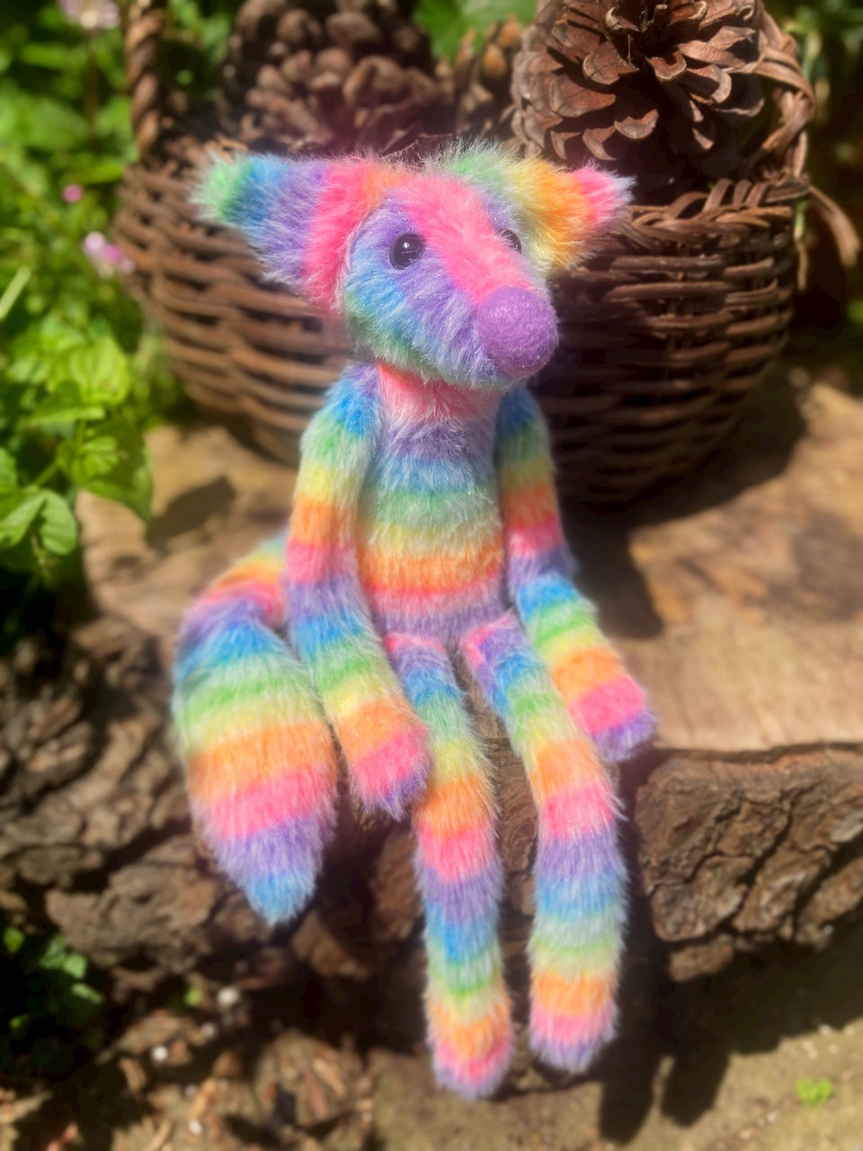 RAINBOW SHERBET FLUFFY FOX (E) - Handmade Weighted Plush Fox Doll