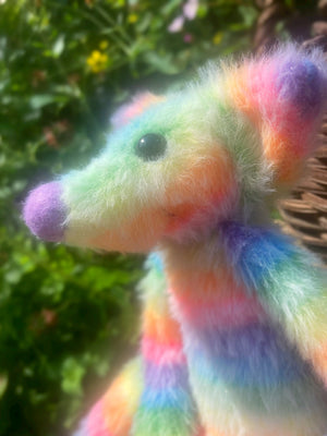 RAINBOW SHERBET FLUFFY FOX (A) - Handmade Weighted Plush Fox Doll