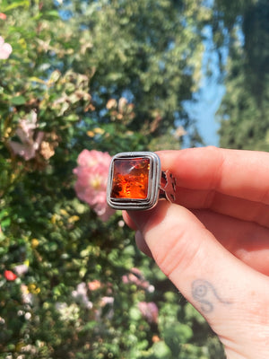 🍁SEASON OF THE WITCH🍁Handmade Sterling Silver Ring with Baltic Amber ~ Size N