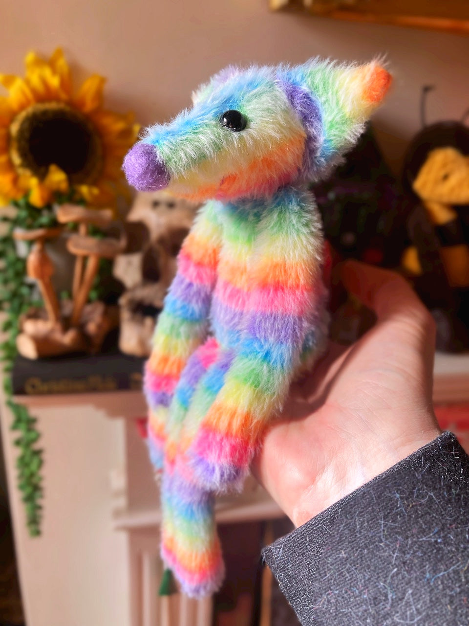 RAINBOW SHERBET FLUFFY FOX (B) - Handmade Weighted Plush Fox Doll