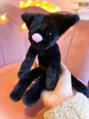 BLACK FERAL CAT - Handmade Luxury Weighted Plush Fluffy Kitten Doll