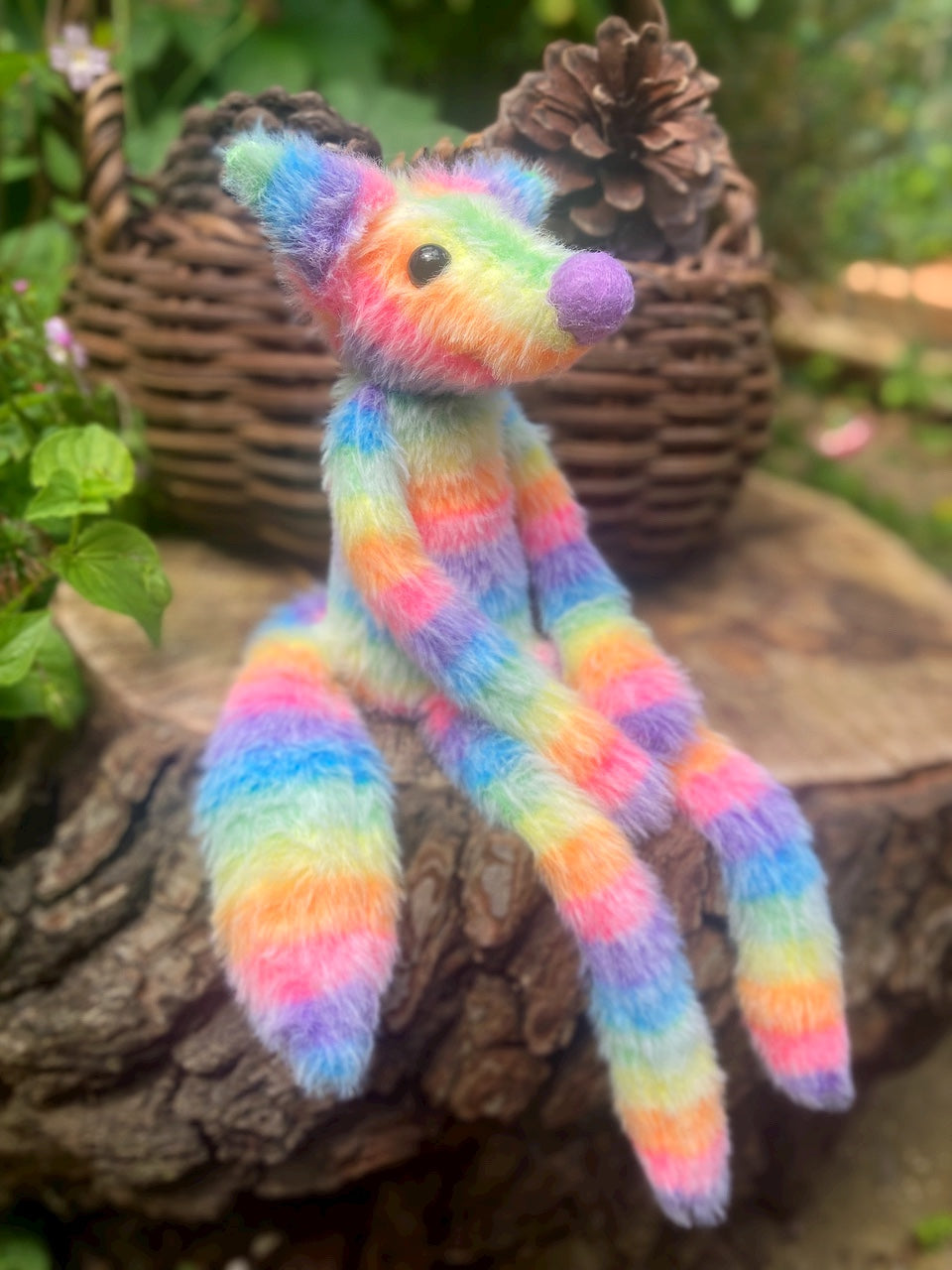 RAINBOW SHERBET FLUFFY FOX (D) - Handmade Weighted Plush Fox Doll