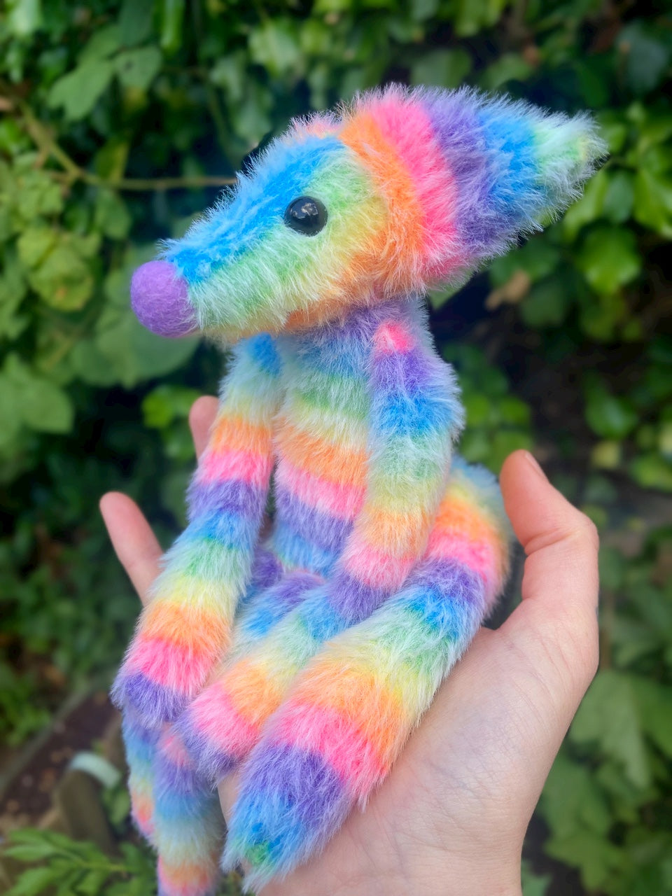 RAINBOW SHERBET FLUFFY FOX (F) - Handmade Weighted Plush Fox Doll