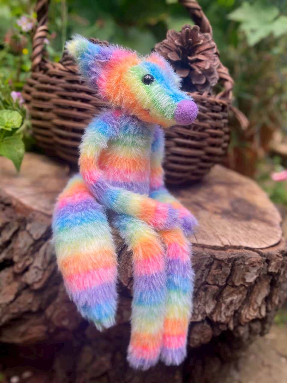 RAINBOW SHERBET FLUFFY FOX (F) - Handmade Weighted Plush Fox Doll