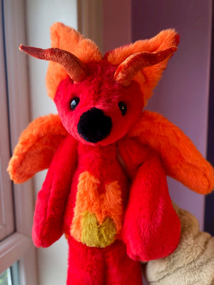 XL FIRE DRAGON FOX - Handmade Luxury Weighted Plush Fluffy Fox Doll