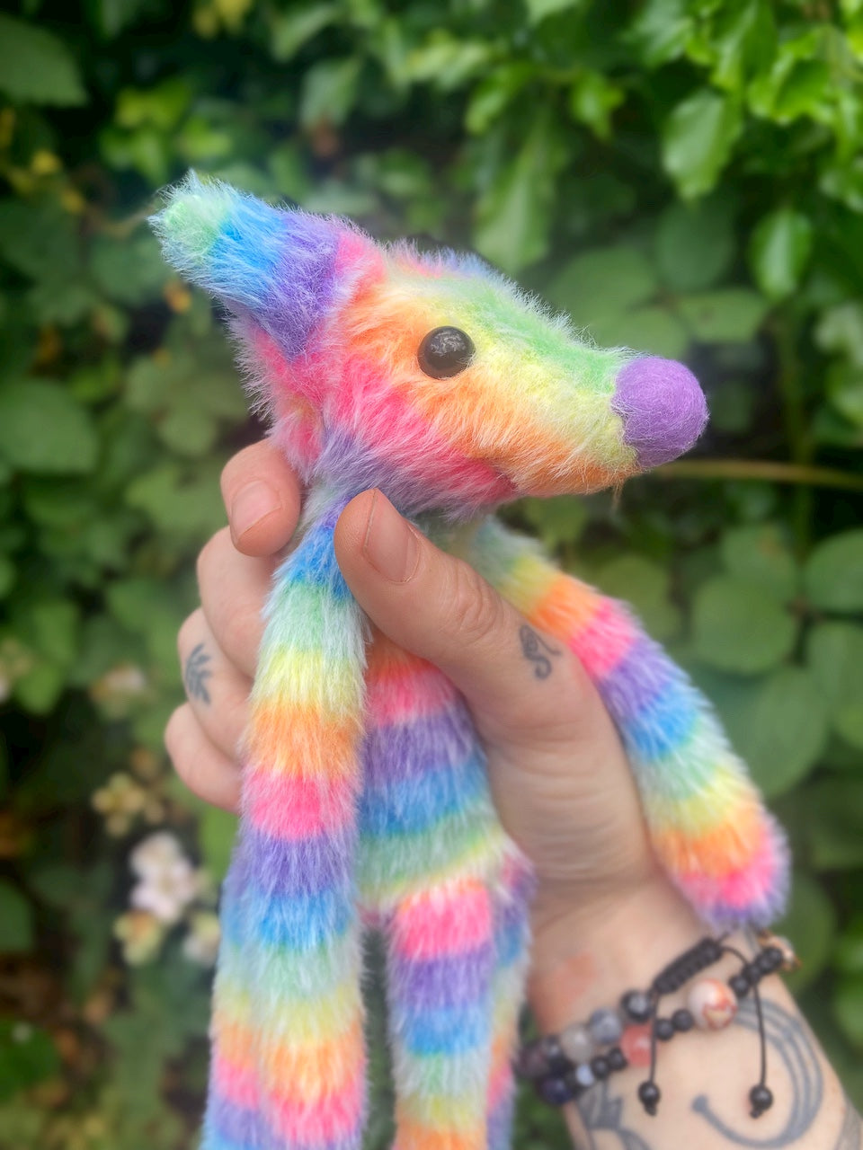 RAINBOW SHERBET FLUFFY FOX (D) - Handmade Weighted Plush Fox Doll