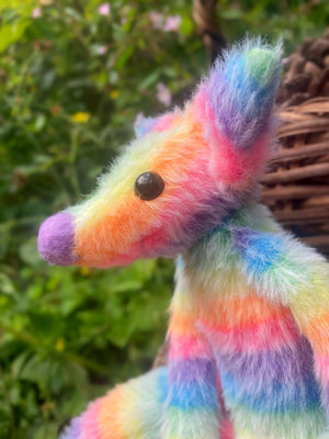 RAINBOW SHERBET FLUFFY FOX (D) - Handmade Weighted Plush Fox Doll