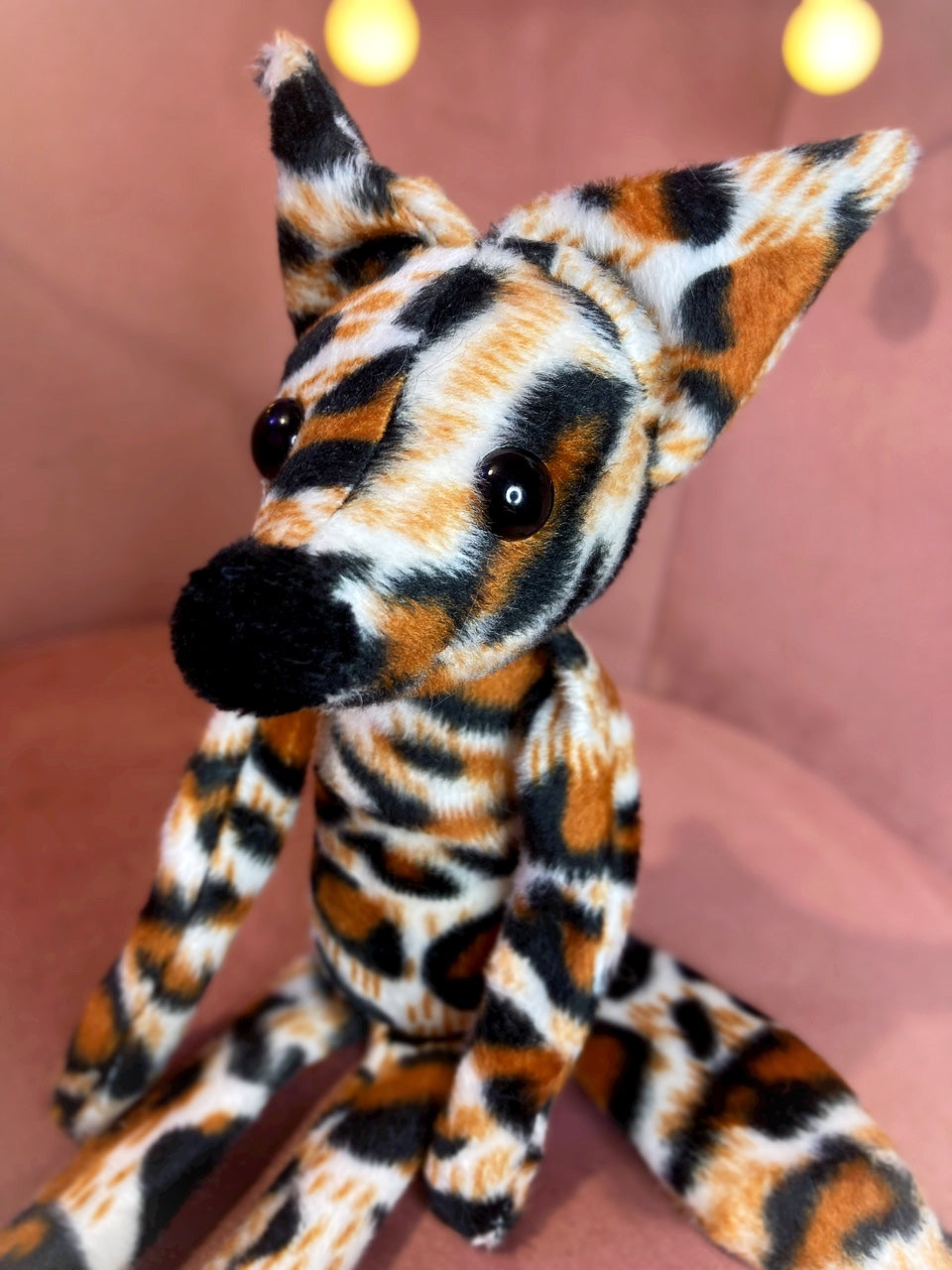 CALICO LEOPARD FUZZY FOX - Handmade Luxury Weighted Plush Fluffy Fox Doll