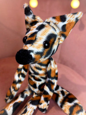 CALICO LEOPARD FUZZY FOX - Handmade Luxury Weighted Plush Fluffy Fox Doll