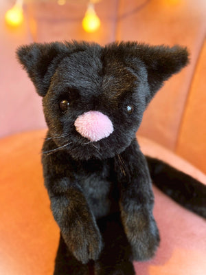 BLACK FERAL CAT - Handmade Luxury Weighted Plush Fluffy Kitten Doll