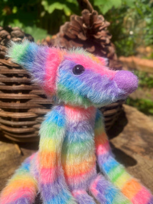 RAINBOW SHERBET FLUFFY FOX (E) - Handmade Weighted Plush Fox Doll