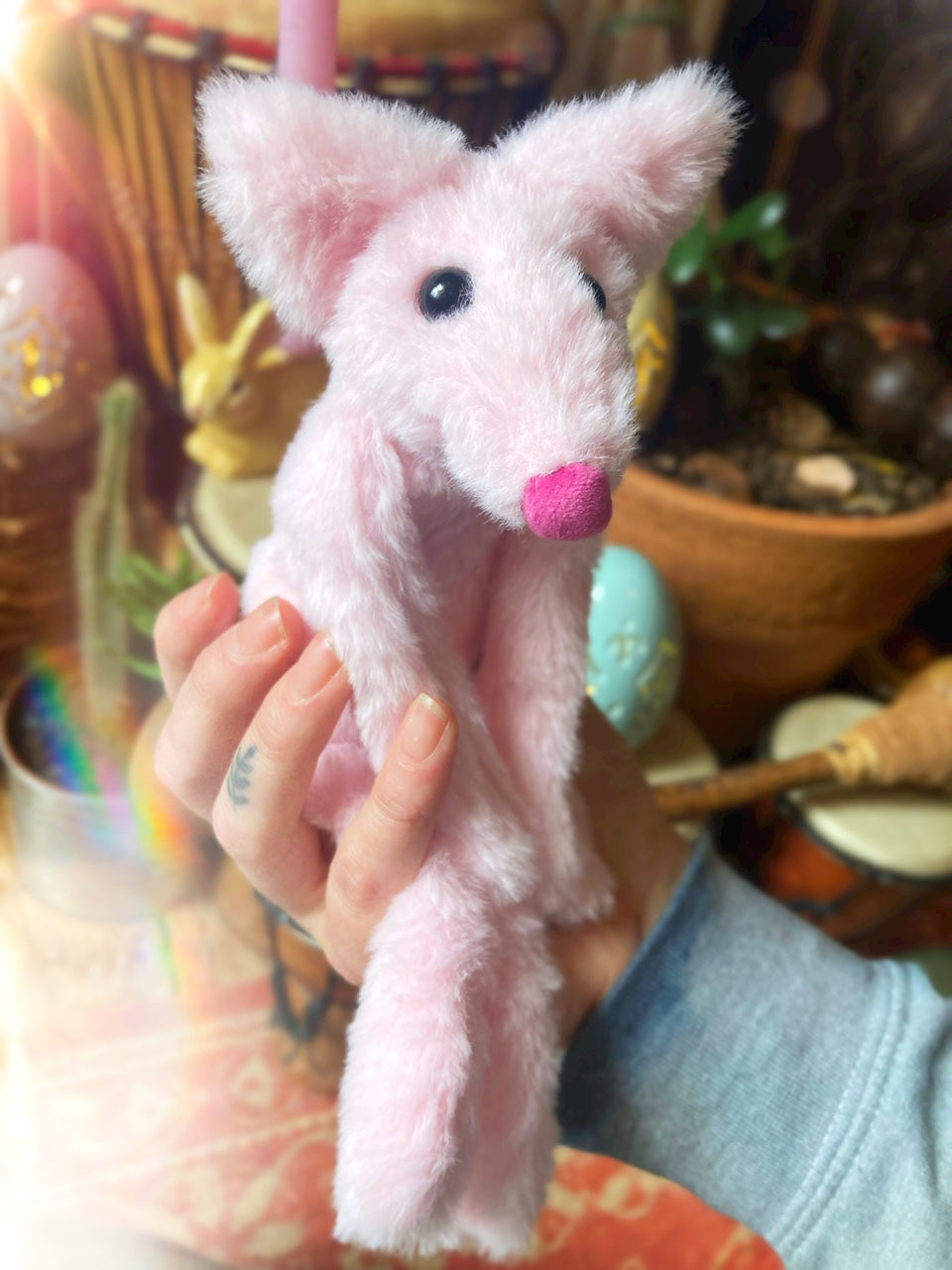 FLUFFY FOX CUB - Handmade Weighted Pink Plush Fox Doll