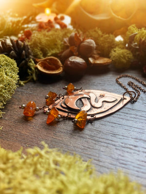 YONI Handmade Copper Necklace with Amber Beads